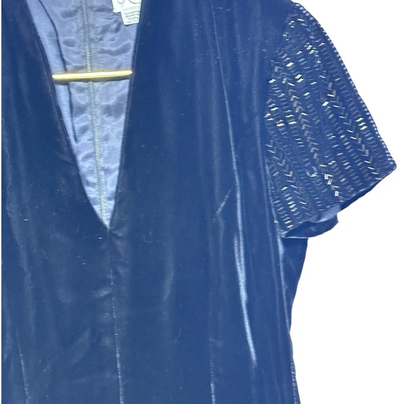 Stunning Velvet Sequin Short Sleeve Full Length Dress W/Sexy High Slit Vintage 8 - Picture 7 of 14